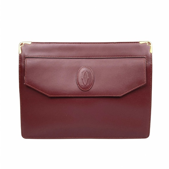CARTIER Bag clutch les must de Cartier Dark Red Leather Authentic 10.2x7.9x2.4in - Picture 12 of 15
